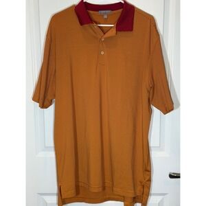 Peter Millar Summer Comfort Polo Shirt Mens Large Orange Burgundy Stripe Golf L